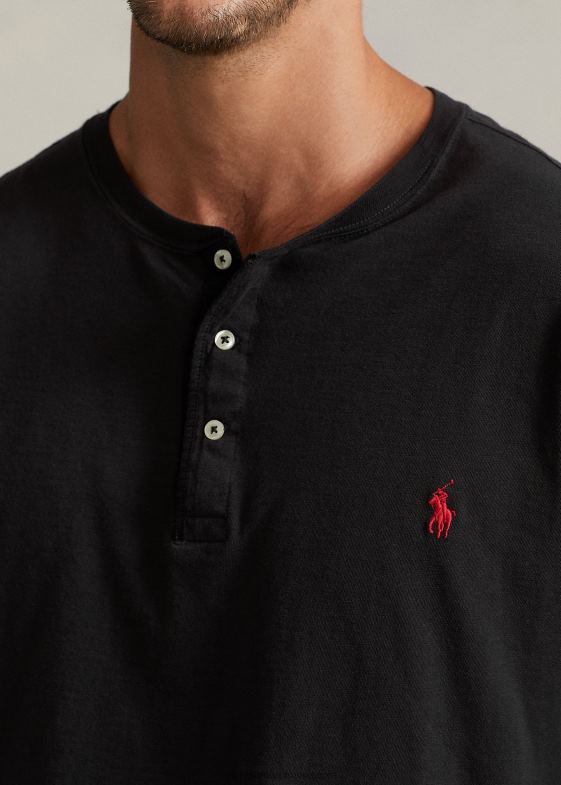 negru bărbați Ralph Lauren cămașă henley din jerseu slub 046881335