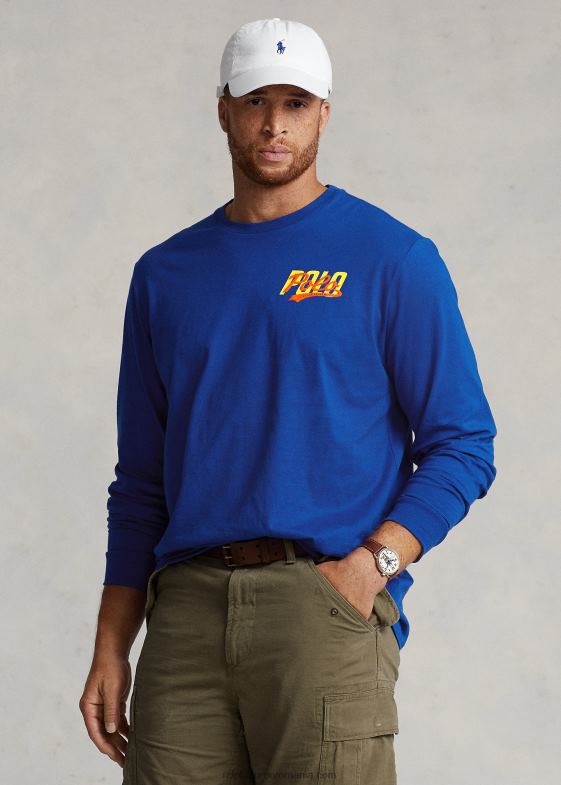 stea de safir bărbați Ralph Lauren tricou cu mânecă lungă din jerseu cu logo stivuit 046881397