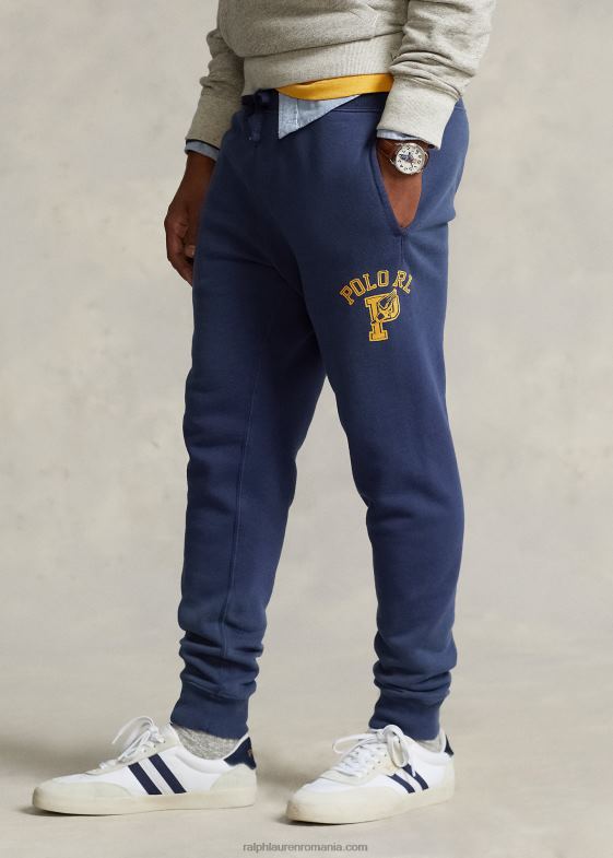 cobalt închis bărbați Ralph Lauren pantaloni de jogger din fleece grafic 04688799