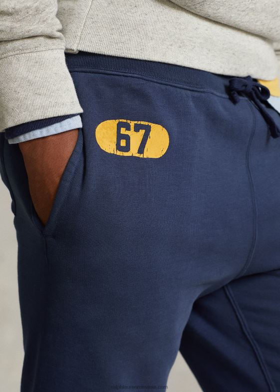 cobalt închis bărbați Ralph Lauren pantaloni de jogger din fleece grafic 04688799