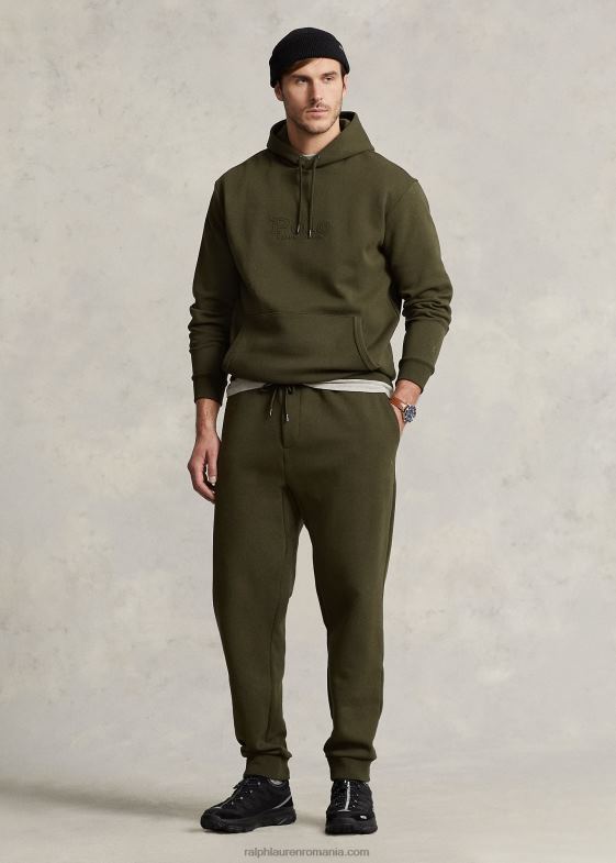 măsline de companie bărbați Ralph Lauren pantalon de jogger din tricot dublu cu logo-ul în relief 046881368