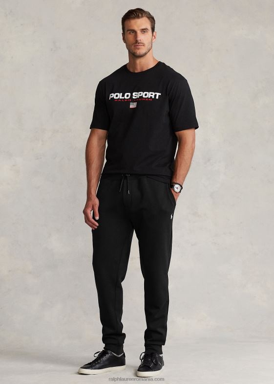 negru bărbați Ralph Lauren pantalon de jogger din tricot dublu 046881529