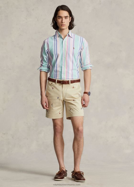 crema de seu cu nautic bărbați Ralph Lauren Pantalon scurt chino stretch de 8 inch, cu potrivire dreaptă 046881061