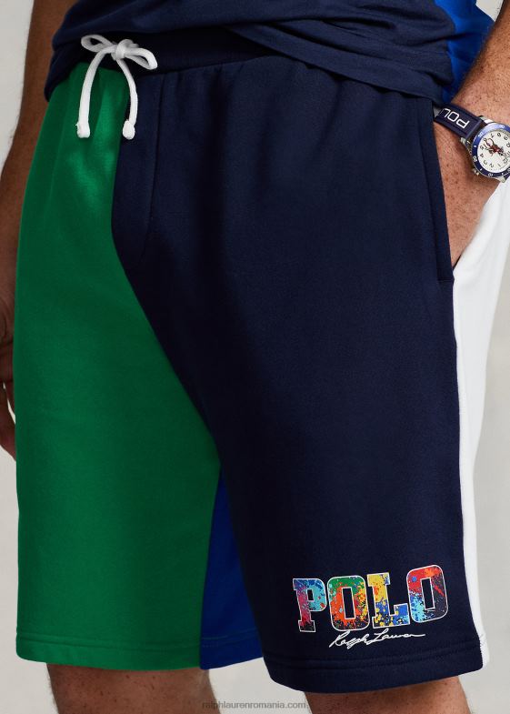 croazieră navy multi bărbați Ralph Lauren pantalon scurt din fleece color-blocat cu logo 046881660