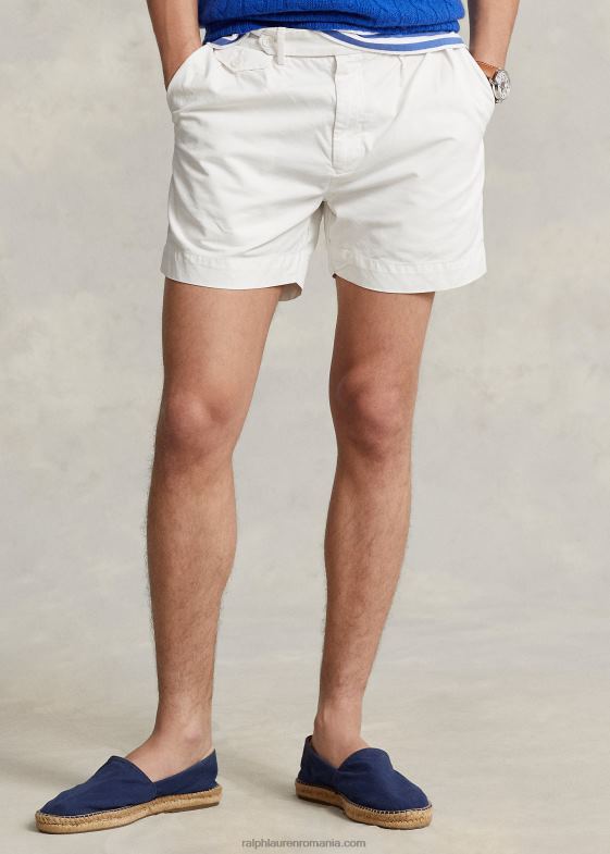 deckwash alb bărbați Ralph Lauren Pantalon scurt din twill plisat cu potrivire clasică de 5 inchi 046888456