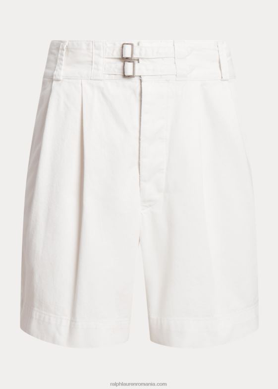 deckwash alb bărbați Ralph Lauren Pantalon scurt din twill plisat de 7 inchi, cu potrivire relaxată 046888596