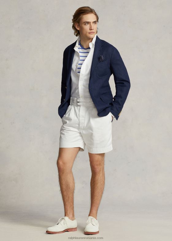 deckwash alb bărbați Ralph Lauren Pantalon scurt din twill plisat de 7 inchi, cu potrivire relaxată 046888596