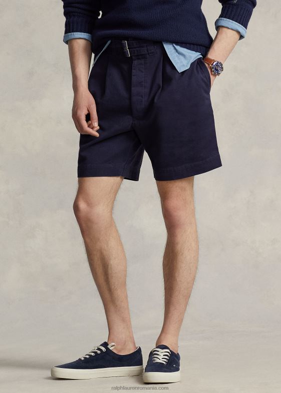 rl marinei bărbați Ralph Lauren Pantalon scurt din twill plisat de 7 inchi, cu potrivire relaxată 046888595