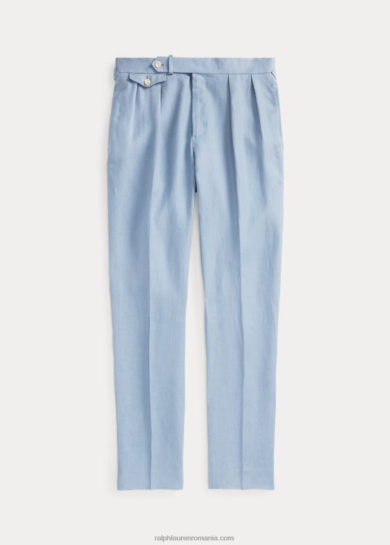 albastru chambray bărbați Ralph Lauren pantalon de in pliat 046881168