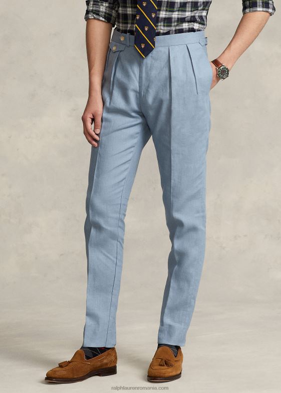 albastru chambray bărbați Ralph Lauren pantalon de in pliat 046881168