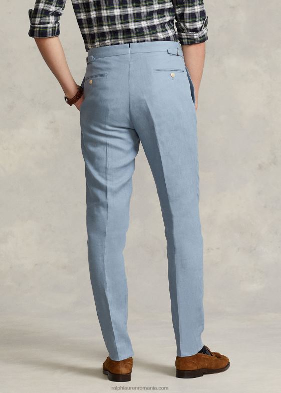 albastru chambray bărbați Ralph Lauren pantalon de in pliat 046881168