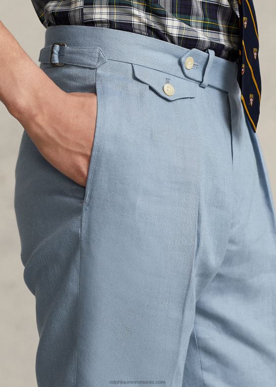 albastru chambray bărbați Ralph Lauren pantalon de in pliat 046881168