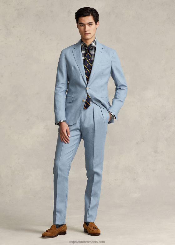 albastru chambray bărbați Ralph Lauren pantalon de in pliat 046881168