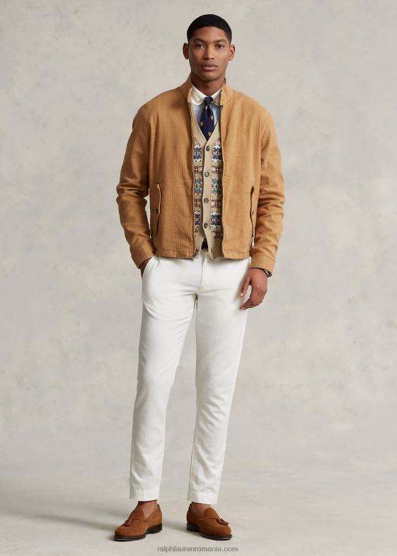 deckwash alb bărbați Ralph Lauren pantalon de in-bumbac cu ajustare dreaptă 04688482