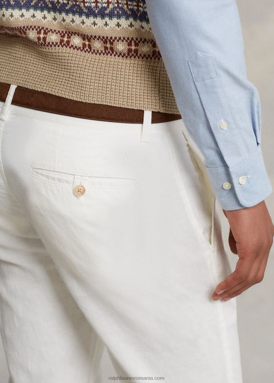 deckwash alb bărbați Ralph Lauren pantalon de in-bumbac cu ajustare dreaptă 04688482