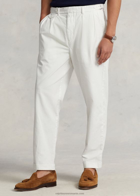 deckwash alb bărbați Ralph Lauren pantaloni din twill cu pliuri, slim conic 046888408