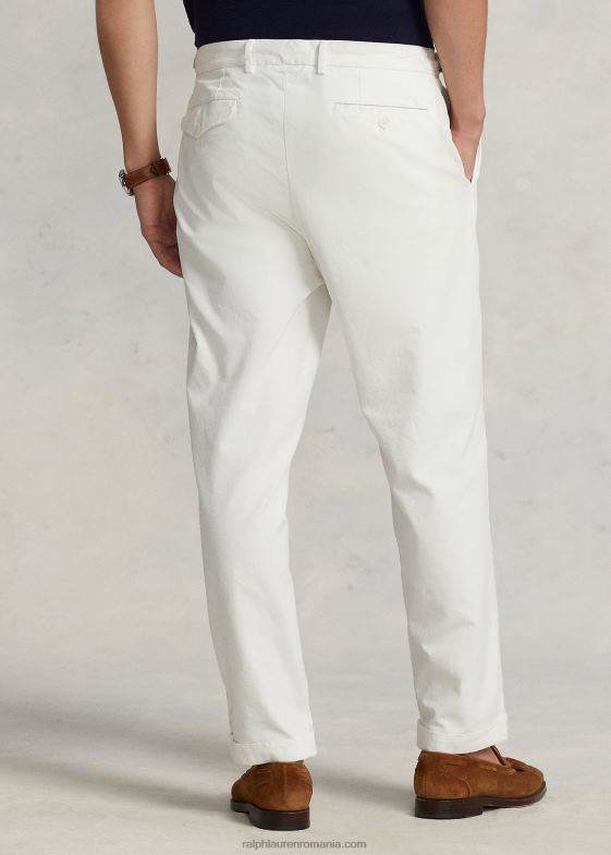deckwash alb bărbați Ralph Lauren pantaloni din twill cu pliuri, slim conic 046888408
