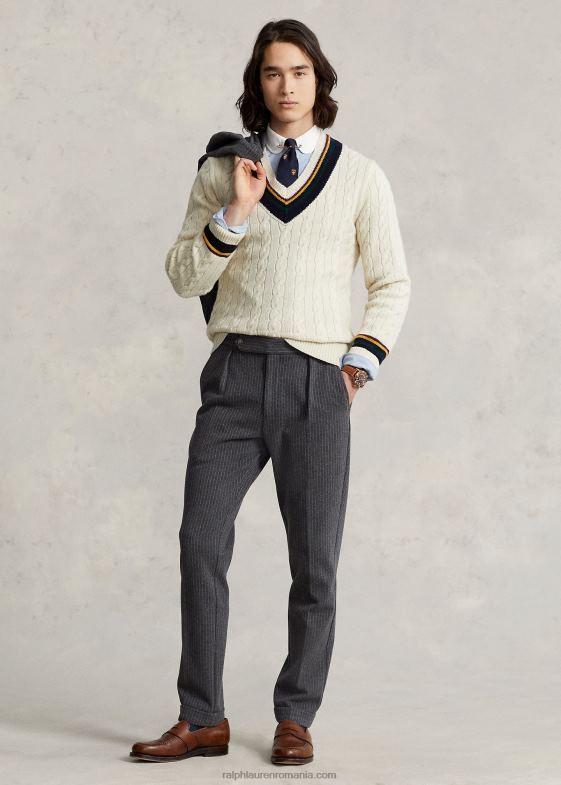 gri inchis bărbați Ralph Lauren pantalon de costum din tricot cu dungi 046888599