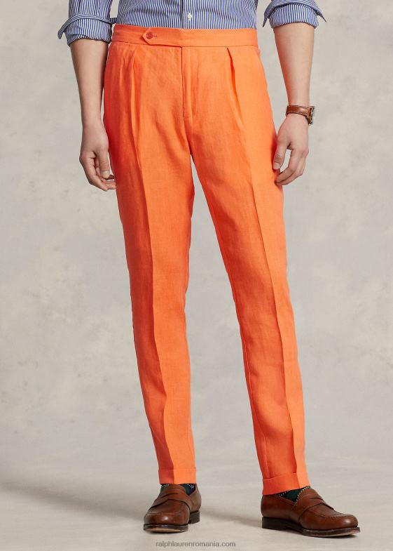 portocaliu optic bărbați Ralph Lauren pantalon de in pliat 046881267