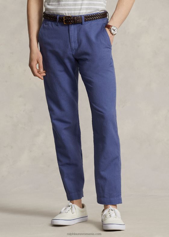 raiul albastru bărbați Ralph Lauren pantalon de in-bumbac cu ajustare dreaptă 04688484