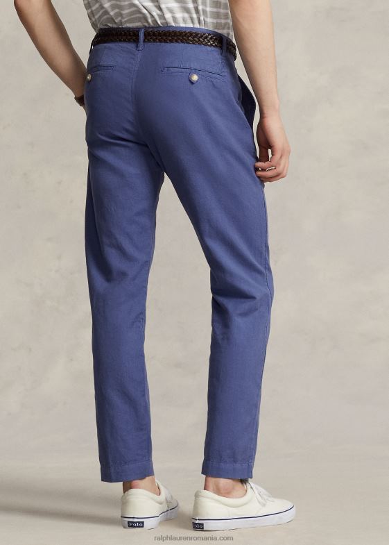 raiul albastru bărbați Ralph Lauren pantalon de in-bumbac cu ajustare dreaptă 04688484
