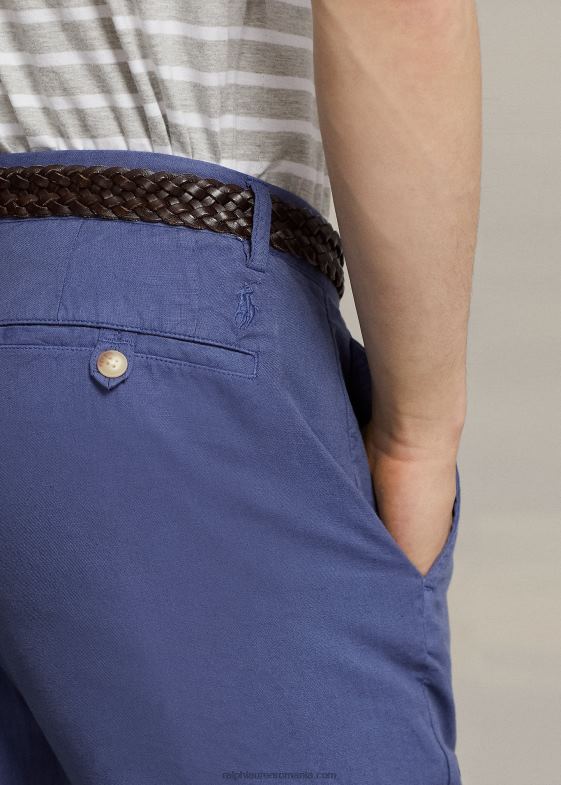 raiul albastru bărbați Ralph Lauren pantalon de in-bumbac cu ajustare dreaptă 04688484