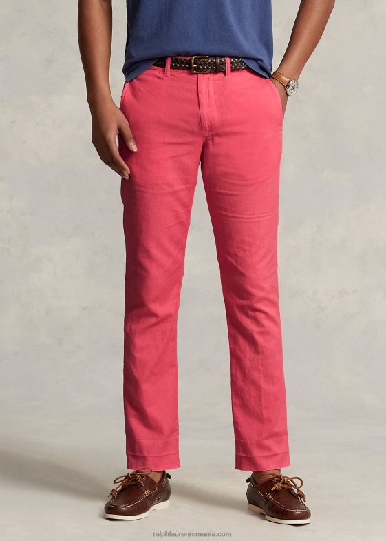 roșu pal bărbați Ralph Lauren pantalon de in-bumbac cu ajustare dreaptă 04688481