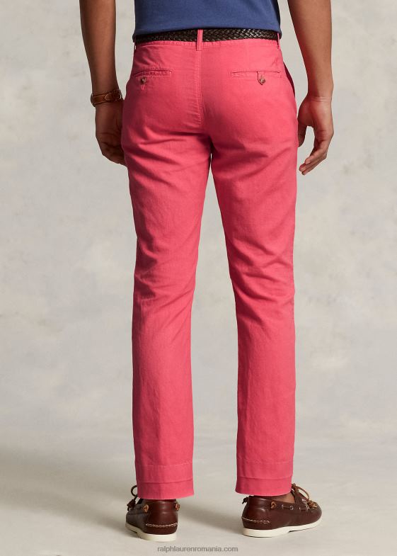 roșu pal bărbați Ralph Lauren pantalon de in-bumbac cu ajustare dreaptă 04688481
