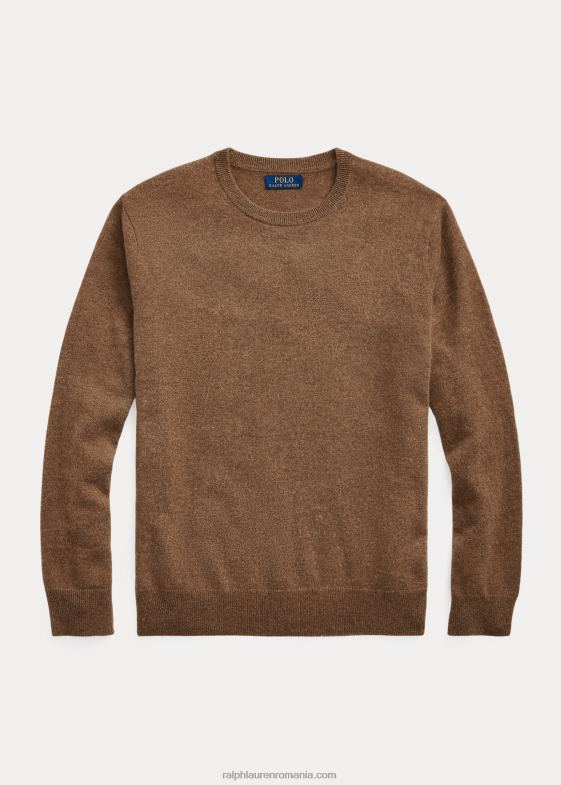 Shetland brown heather bărbați Ralph Lauren pulover lavabil din cașmir cu decolteu rotund 04688600