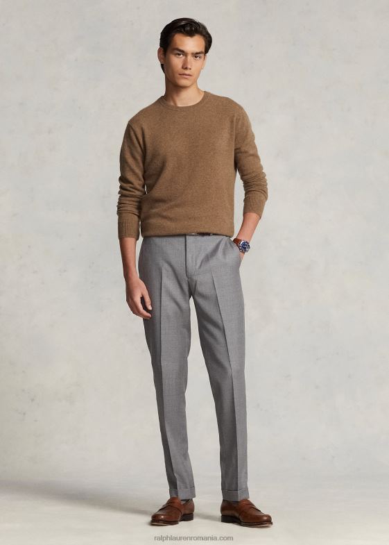 Shetland brown heather bărbați Ralph Lauren pulover lavabil din cașmir cu decolteu rotund 04688600
