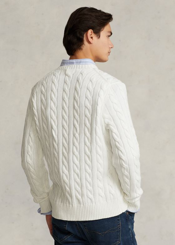 alb bărbați Ralph Lauren pulover din bumbac tricot cablu 046888413