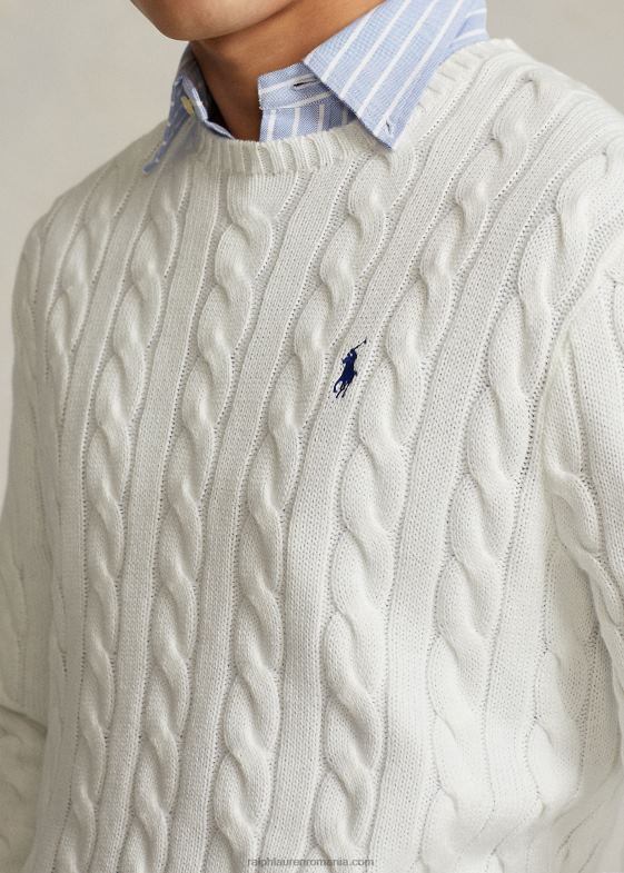 alb bărbați Ralph Lauren pulover din bumbac tricot cablu 046888413