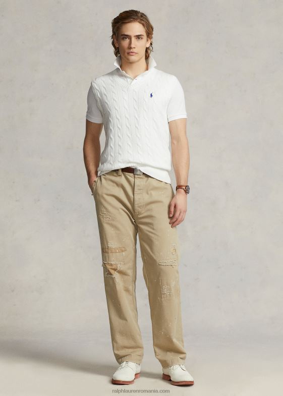 alb bărbați Ralph Lauren vesta pulover din bumbac tricot cablu 04688507