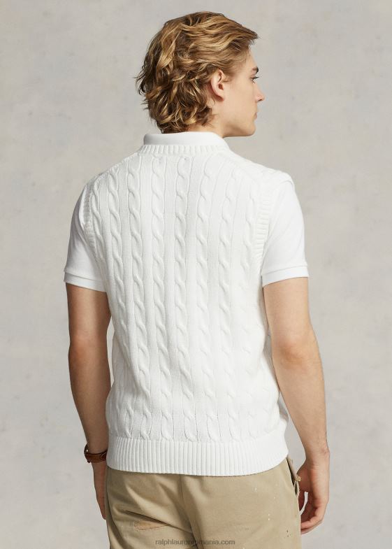 alb bărbați Ralph Lauren vesta pulover din bumbac tricot cablu 04688507