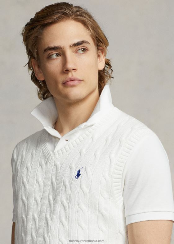 alb bărbați Ralph Lauren vesta pulover din bumbac tricot cablu 04688507