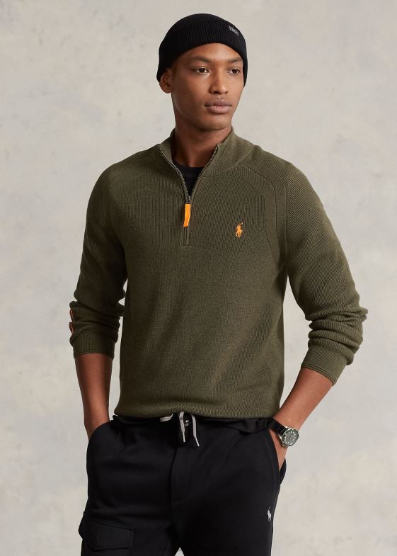 baldachin măslin heather bărbați Ralph Lauren pulover performant cu fermoar sfert 046888589