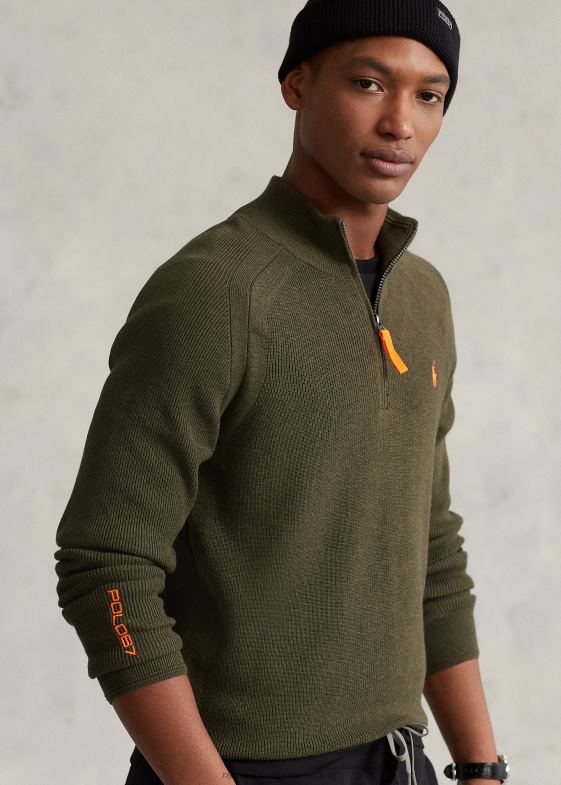 baldachin măslin heather bărbați Ralph Lauren pulover performant cu fermoar sfert 046888589