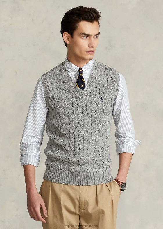 căpriu cenuşiu erica bărbați Ralph Lauren vesta pulover din bumbac tricot cablu 04688505