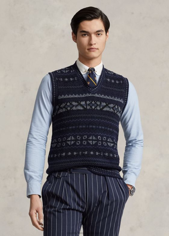 combo bleumarin bărbați Ralph Lauren vesta pulover din amestec de bumbac fair isle 046881029