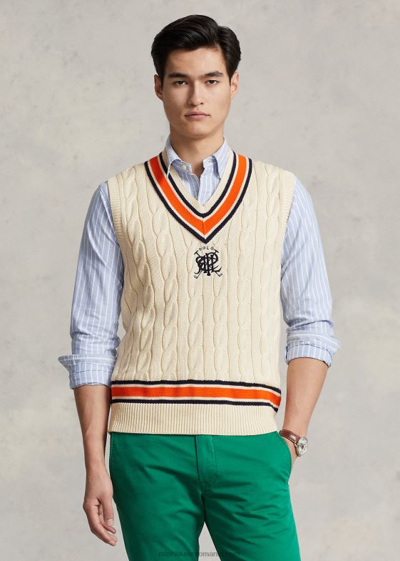 cremă multi bărbați Ralph Lauren vestă de cricket din bumbac cu creasta 04688897