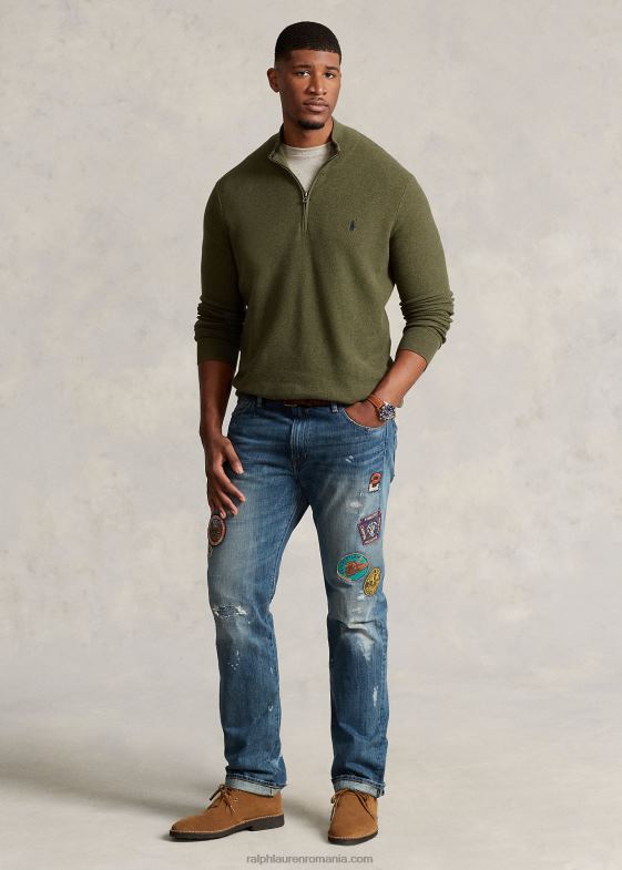 erica clasică de măsline bărbați Ralph Lauren Pulover cu fermoar sfert din bumbac din tricot plasă 046881913