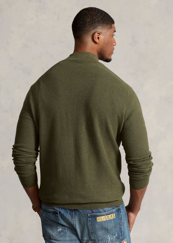 erica clasică de măsline bărbați Ralph Lauren Pulover cu fermoar sfert din bumbac din tricot plasă 046881913