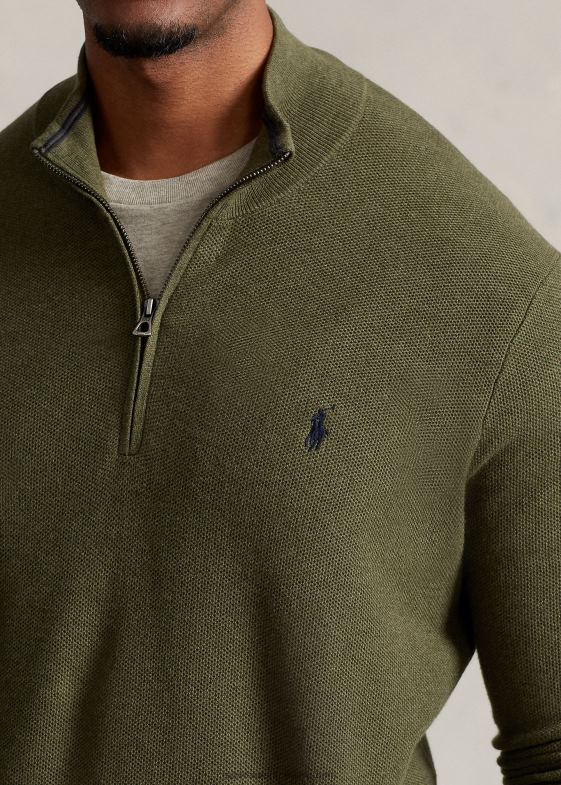 erica clasică de măsline bărbați Ralph Lauren Pulover cu fermoar sfert din bumbac din tricot plasă 046881913