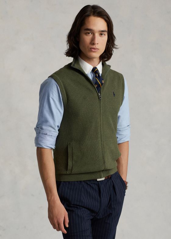 erica clasică de măsline bărbați Ralph Lauren vestă pulover din bumbac cu fermoar complet 04688781