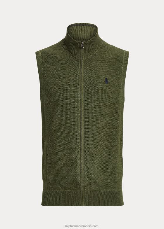 erica clasică de măsline bărbați Ralph Lauren vestă pulover din bumbac cu fermoar complet 04688781