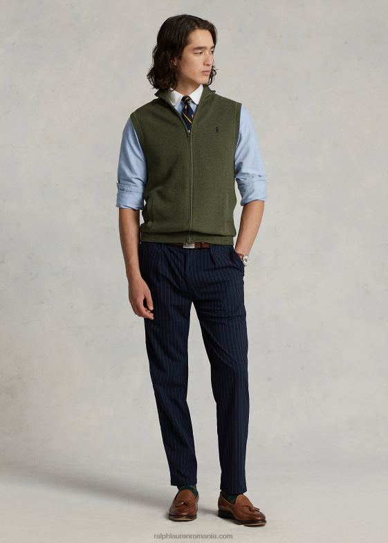 erica clasică de măsline bărbați Ralph Lauren vestă pulover din bumbac cu fermoar complet 04688781