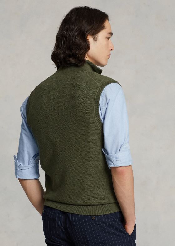 erica clasică de măsline bărbați Ralph Lauren vestă pulover din bumbac cu fermoar complet 04688781