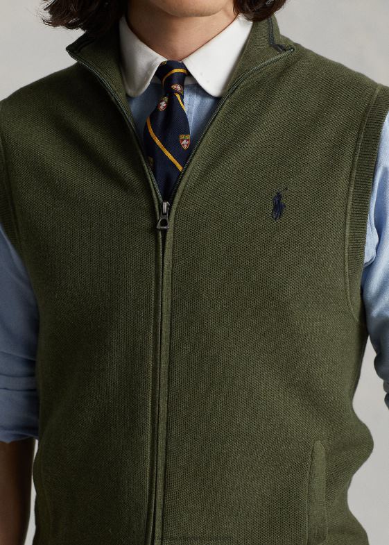 erica clasică de măsline bărbați Ralph Lauren vestă pulover din bumbac cu fermoar complet 04688781