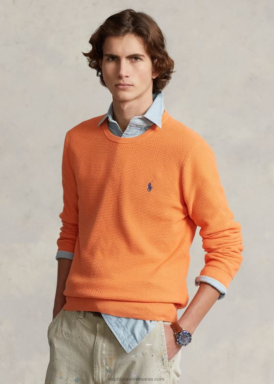 erica clasică de piersici bărbați Ralph Lauren pulover din bumbac texturat cu decolteu 04688644