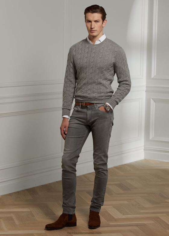 erica gri deschis bărbați Ralph Lauren pulover din cașmir din tricot cablu 0468884